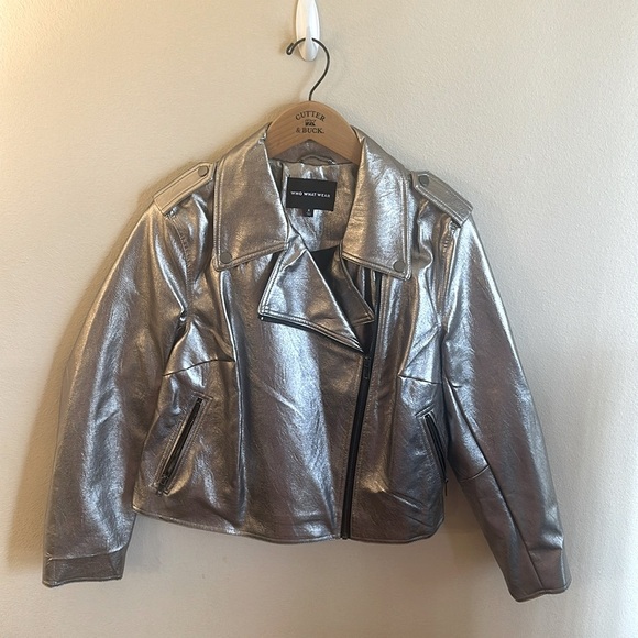 Who What Wear Jackets & Blazers - Who What Where Vegan Leather Moto Jacket Silver Womens Size X Long Sleeve